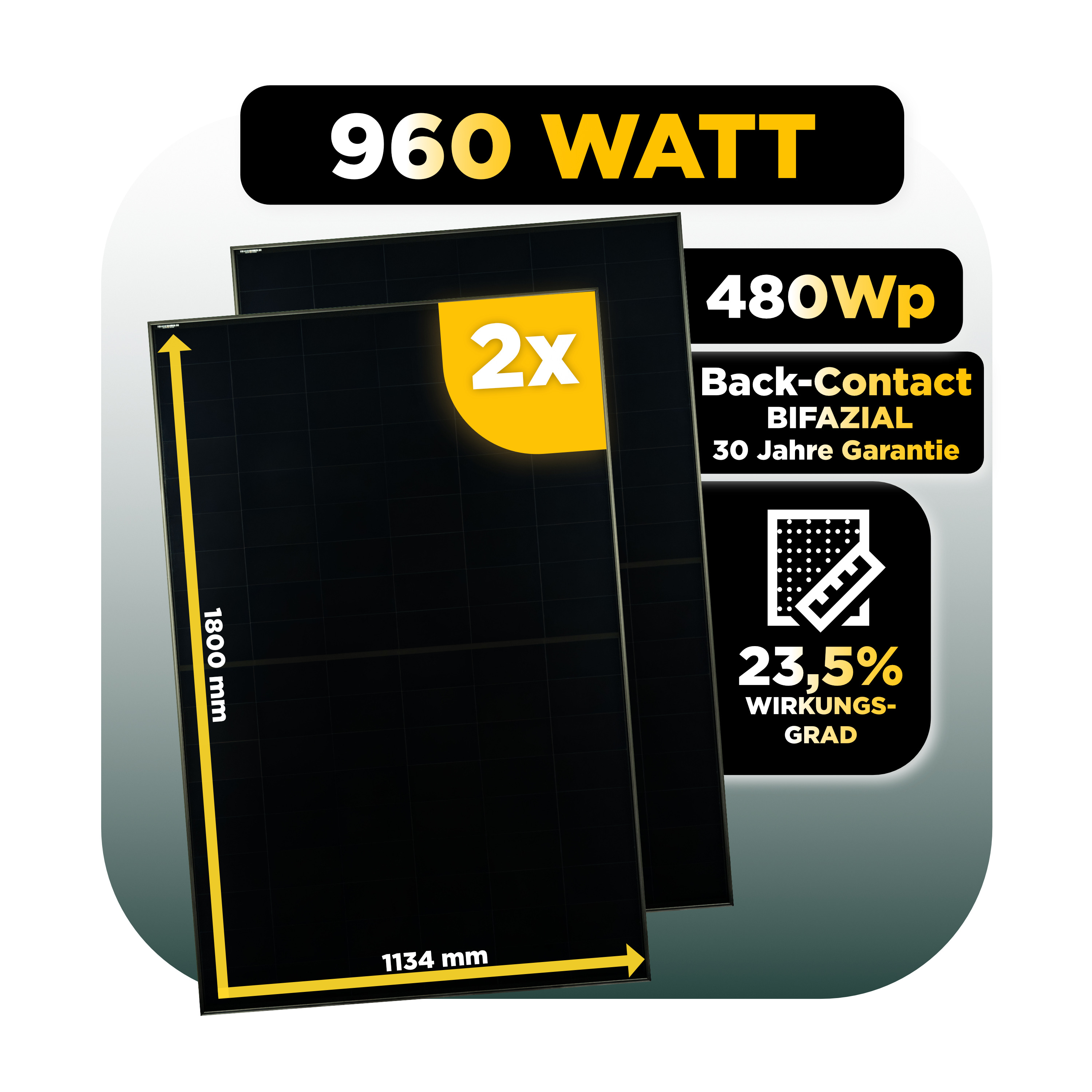Balkonkraftwerk Set 960 Wp — Anker Solarbank 3 Pro / 13,5 kWh / Solyco 480 Wp Glas-Glas Fullblack Back Contact Modul  / 2 Module / Schuko Stecker / 3 m