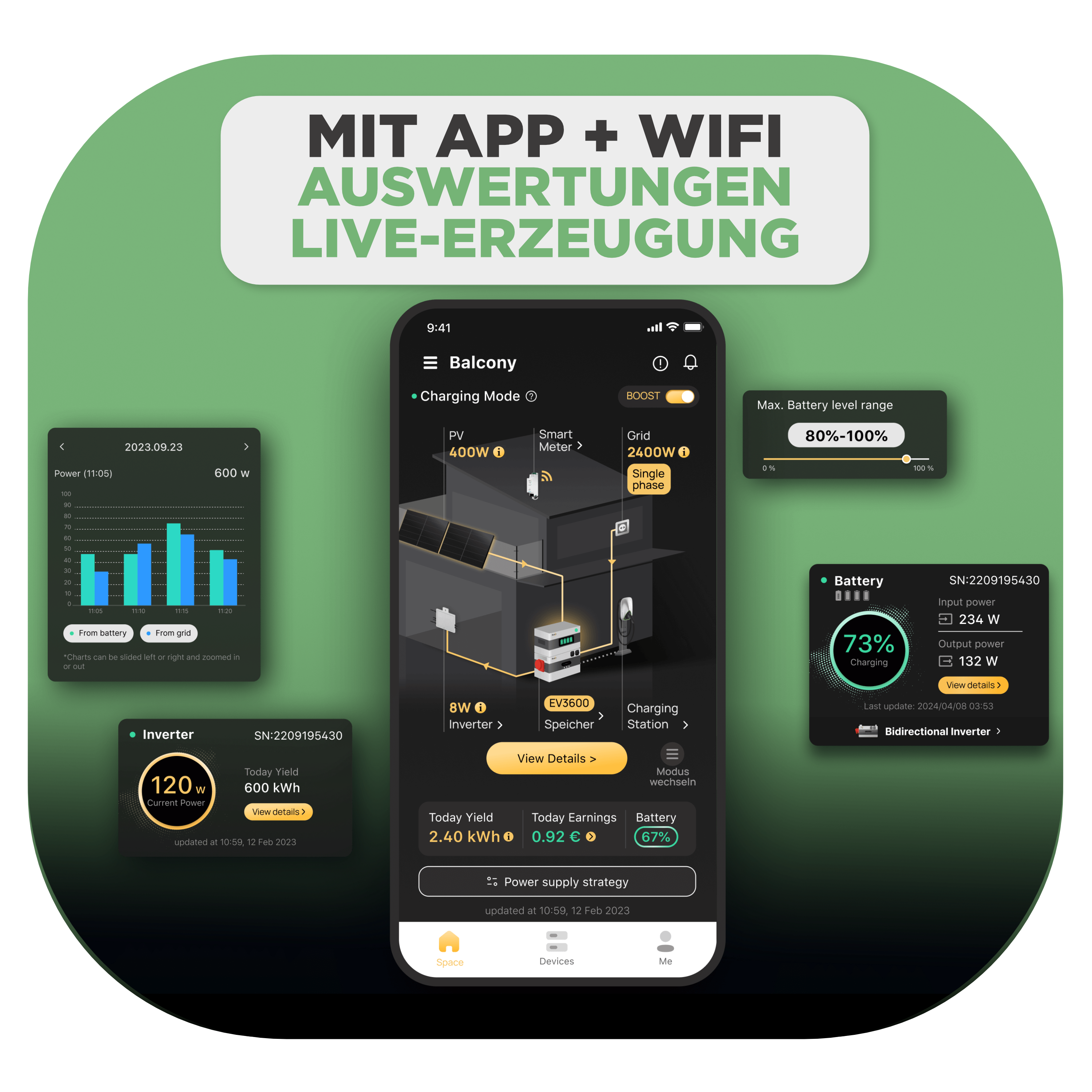 SunLit BK215 — 2.150 Wh Kopfspeicher für SunLit Balkonkraftwerk-Speicher (Refurbished) SunLit BK215 2.150 Wh Kopfspeicher für SunLit Balkonkraftwerk-Speicher (Refurbished)  — mit gratis Deye 800 W Wechselrichter und 20 m Schuko Kabel