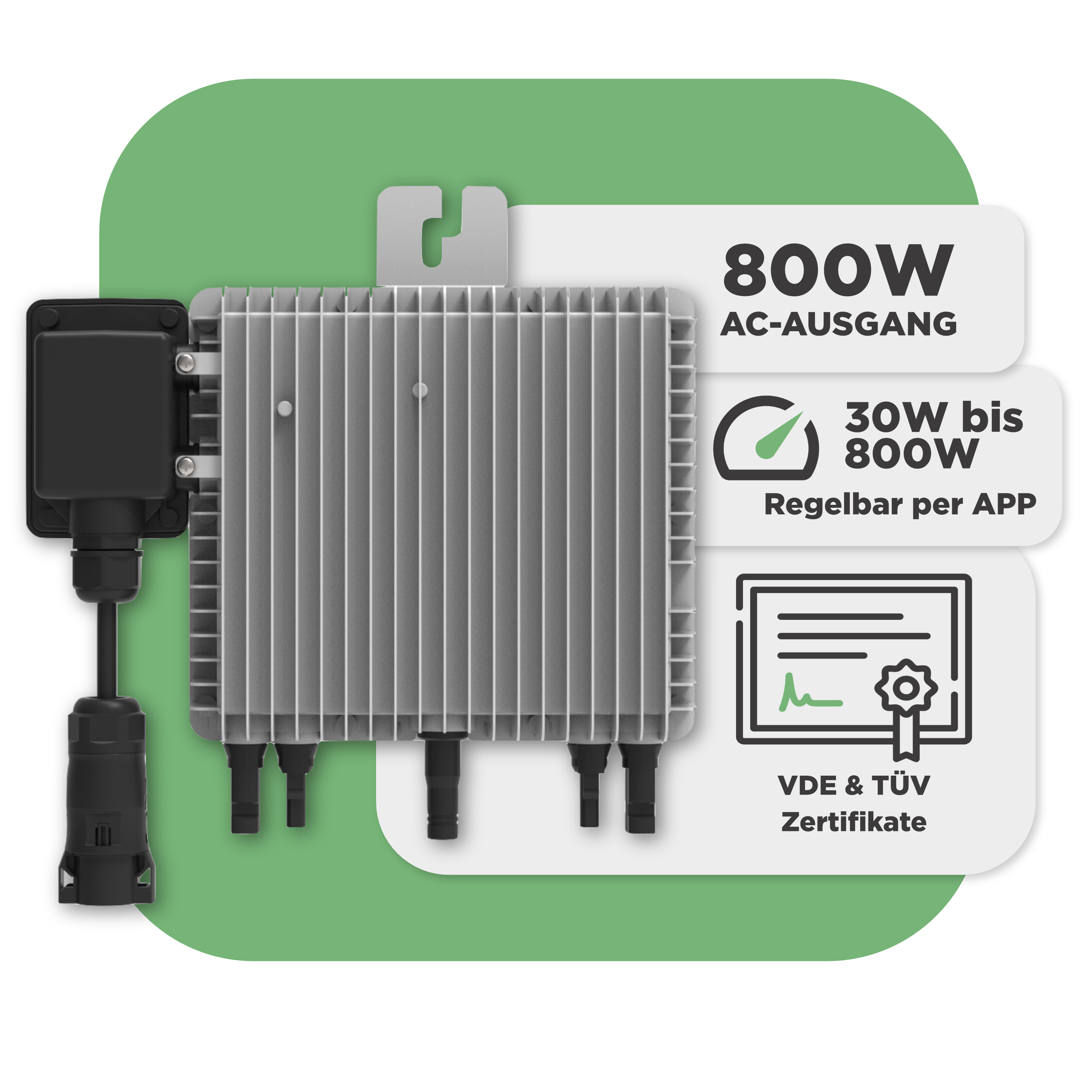 Sunlit Solar Starter Set (760 Wp Balkonkraftwerkset) — 2 x Austa 380 Wp Module + Deye 800 W Wechselrichter + 3 m Anschlusskabel