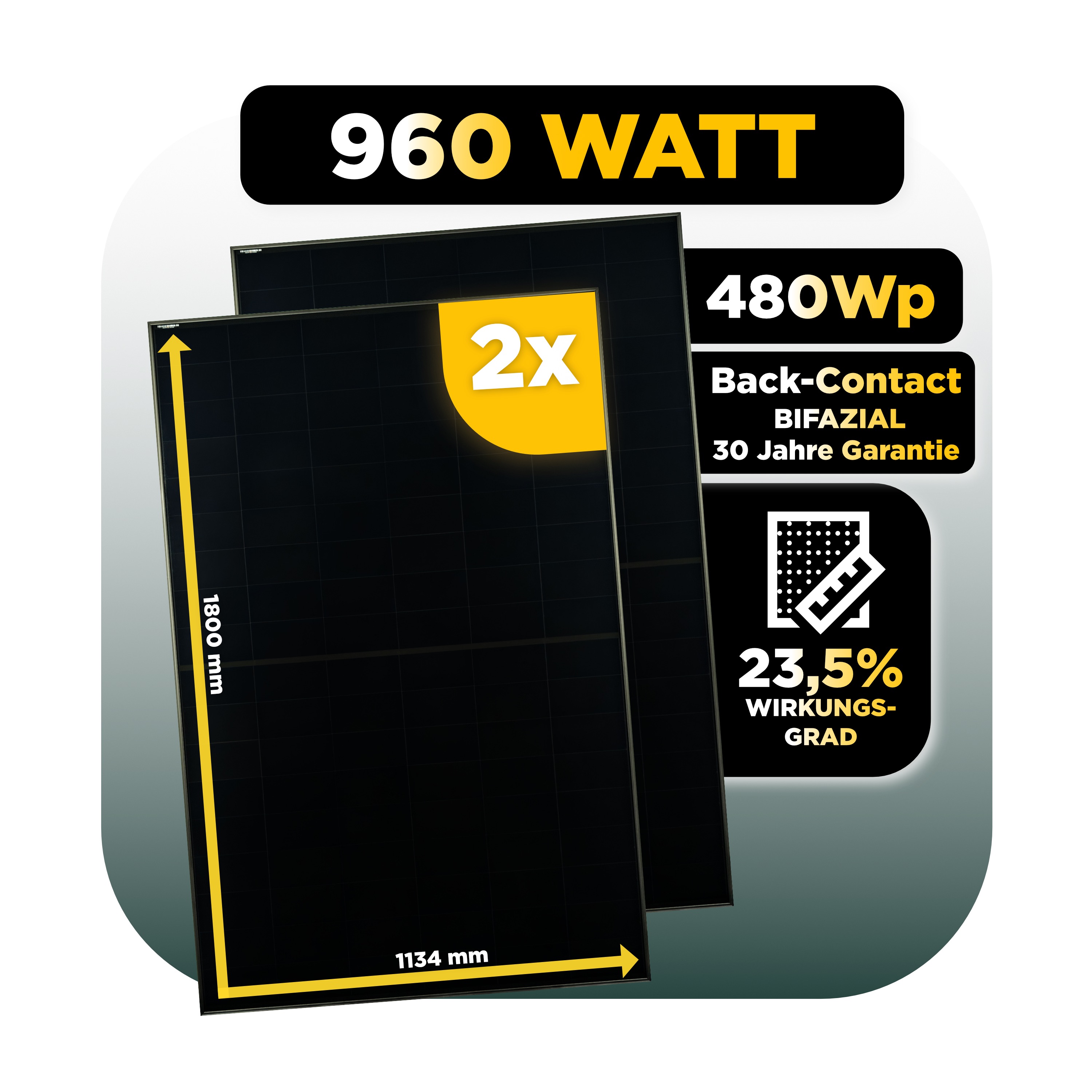 SunEnergyXT Erweiterungsset — 2.150 Wh / Solyco 480 Wp Glas-Glas Fullblack Back Contact Modul  / 2 Module