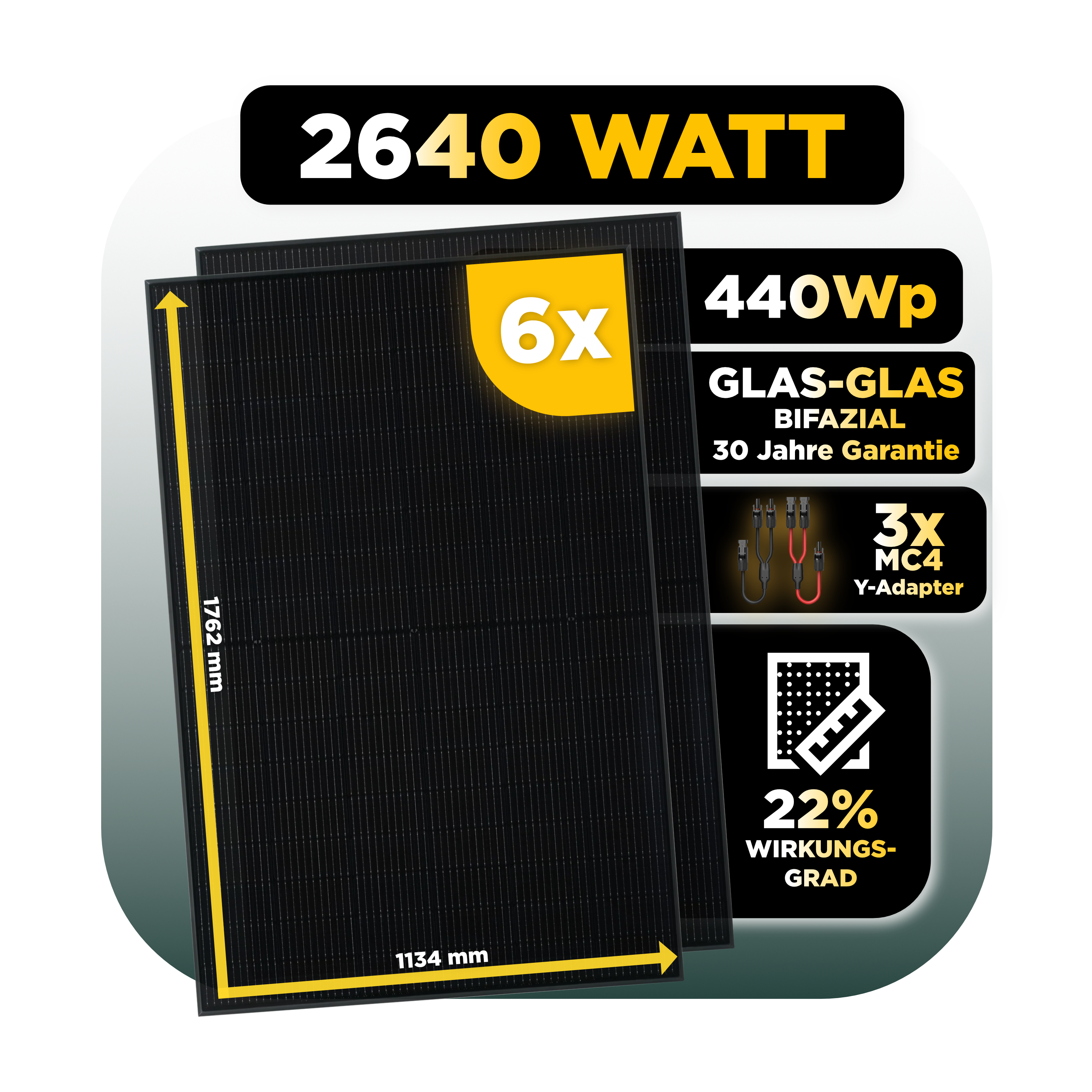 Sunlit Balkonkraftwerkspeicher — 8.600 Wh / mit IR Lesekopf (bitshake) / 2000 W (Deye-SUN-M) / 20 m Schuko Kabel / 6 x Trina 440 Wp Bifazial