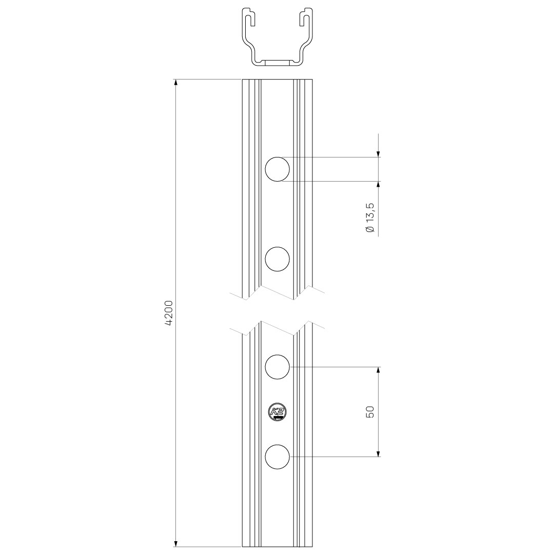 K2 Systems - WallPV PerfoRail M; 4.20 m — Basisschiene Fassadensystem WDVS; 4.20 m (2004698)