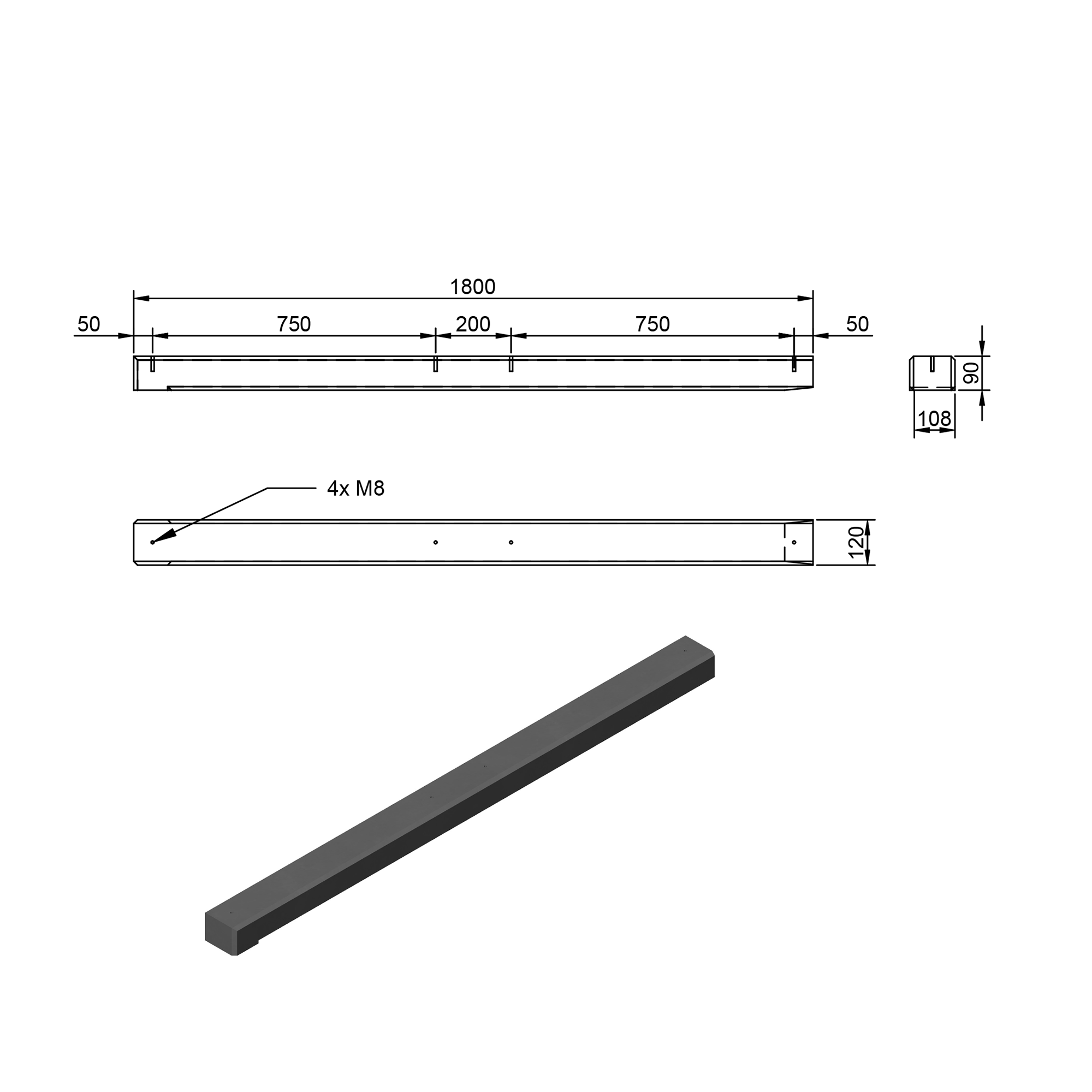 Wattstone 0° Naturgrau — PV-Aufständerung aus Feinbeton