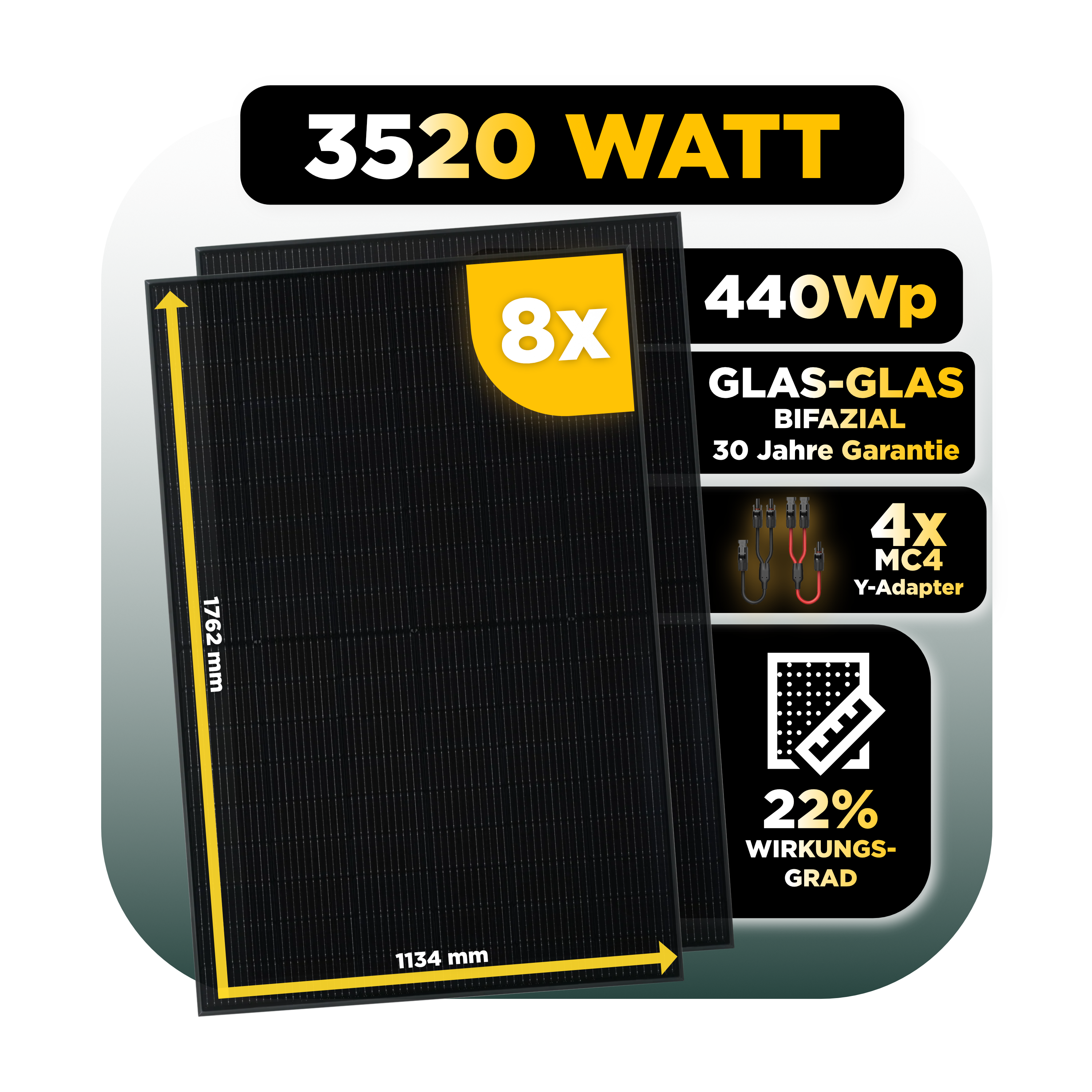 Sunlit Balkonkraftwerkspeicher — 8.600 Wh / mit IR Lesekopf (bitshake) / 2000 W (Deye-SUN-M) / 20 m Schuko Kabel / 8 x Trina 440 Wp Bifazial