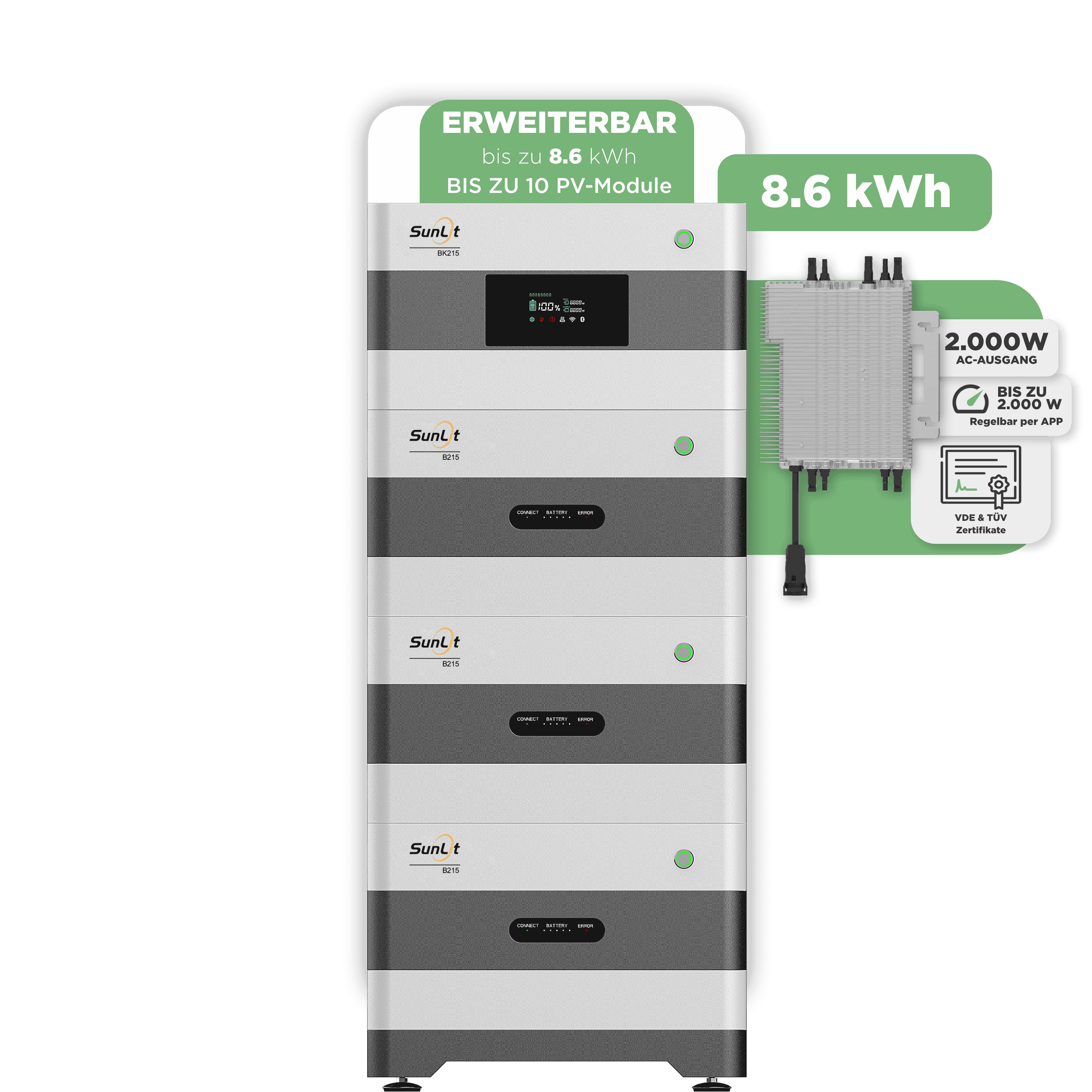 Sunlit Balkonkraftwerkspeicher — 8.600 Wh / 2000 W (Deye-SUN-M)
