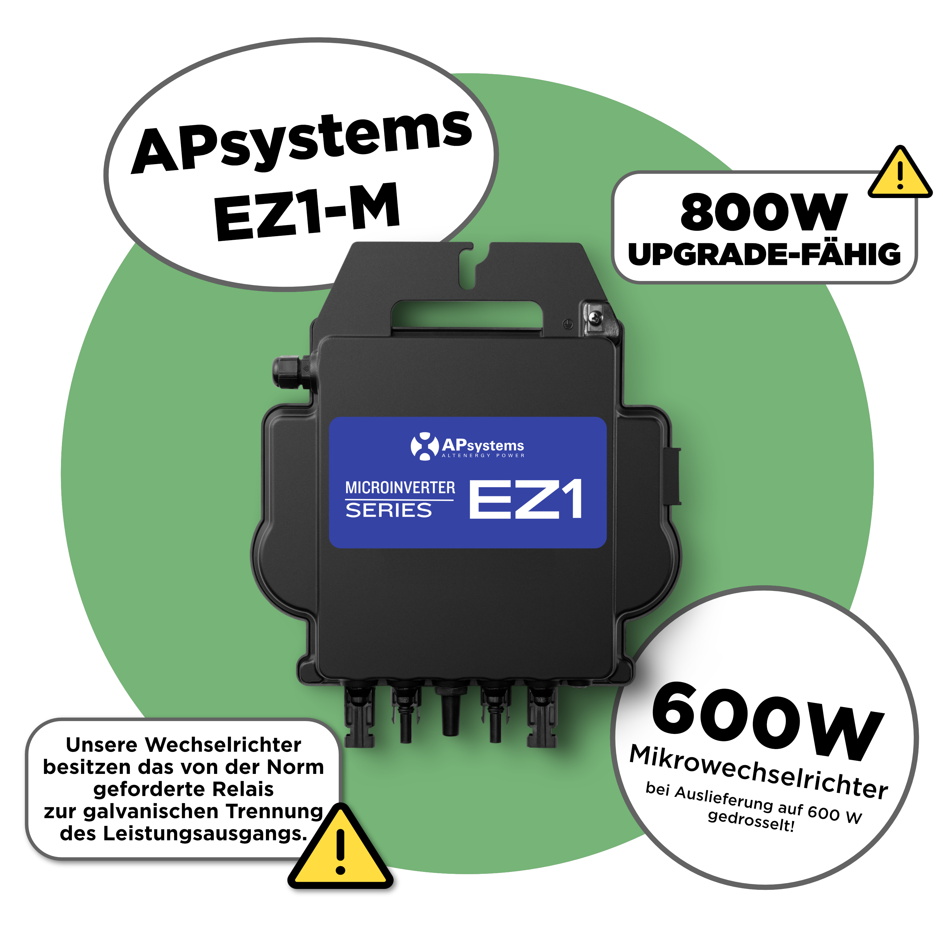 APsystems EZ1-M  — 600 / 800 W Mikrowechselrichter mit 10 m Anschlusskabel APsystems EZ1-M  — 600 / 800 W Mikrowechselrichter mit 10 m Anschlusskabel
