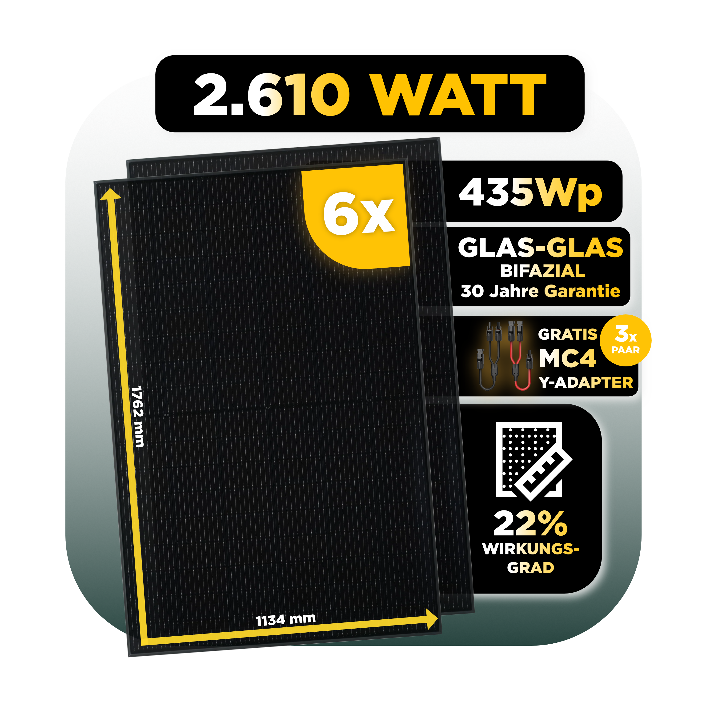 Sunlit Balkonkraftwerkspeicher — 4.300 Wh / mit Shelly 3EM Pro / 800 W (Apsystems EZ1-M) / 5 m Schuko Kabel / 6 x Trina 435 Wp Bifazial