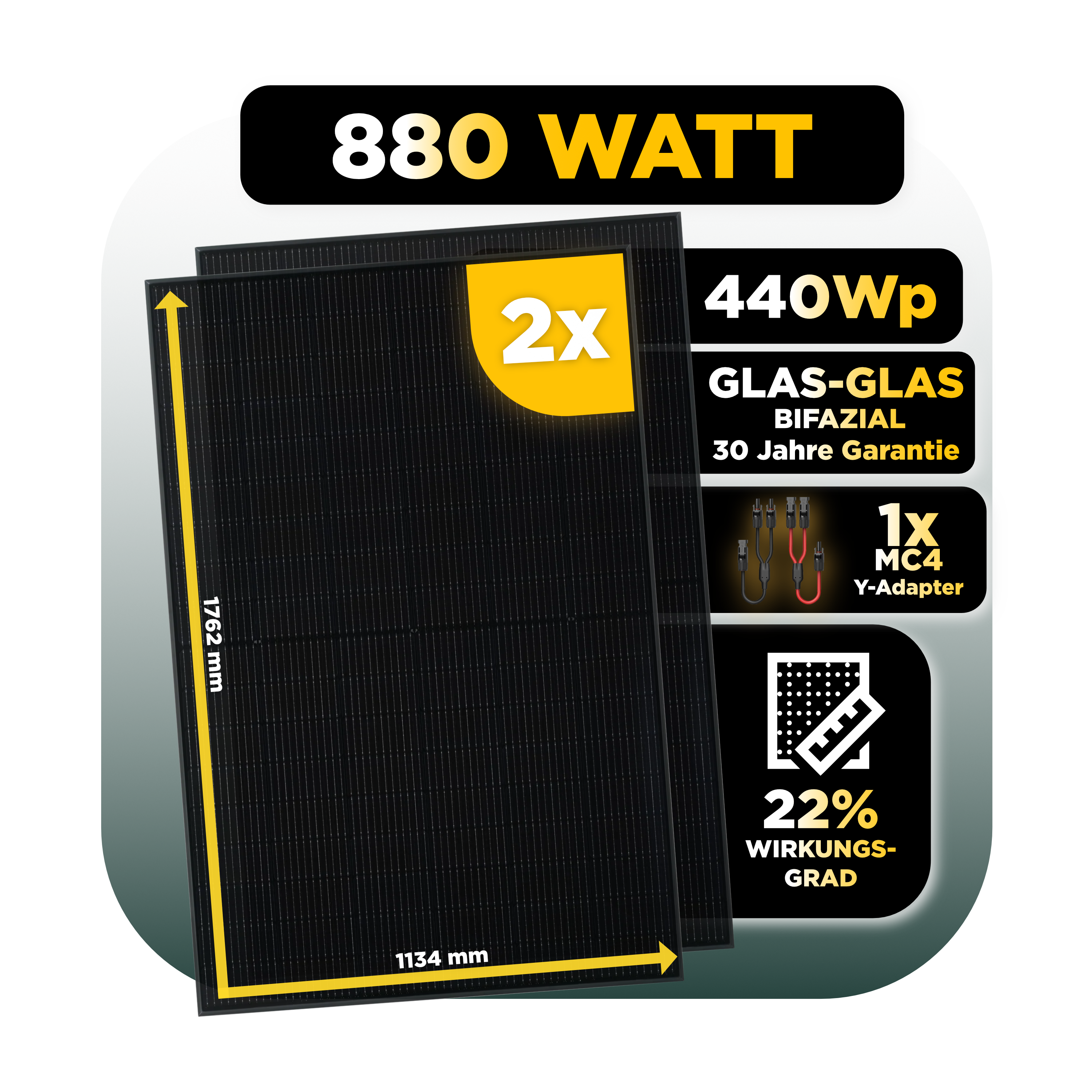Sunlit Balkonkraftwerkspeicher — 8.600 Wh / mit IR Lesekopf (bitshake) / 2000 W (Deye-SUN-M) / 20 m Schuko Kabel / 2 x Trina 440 Wp Bifazial