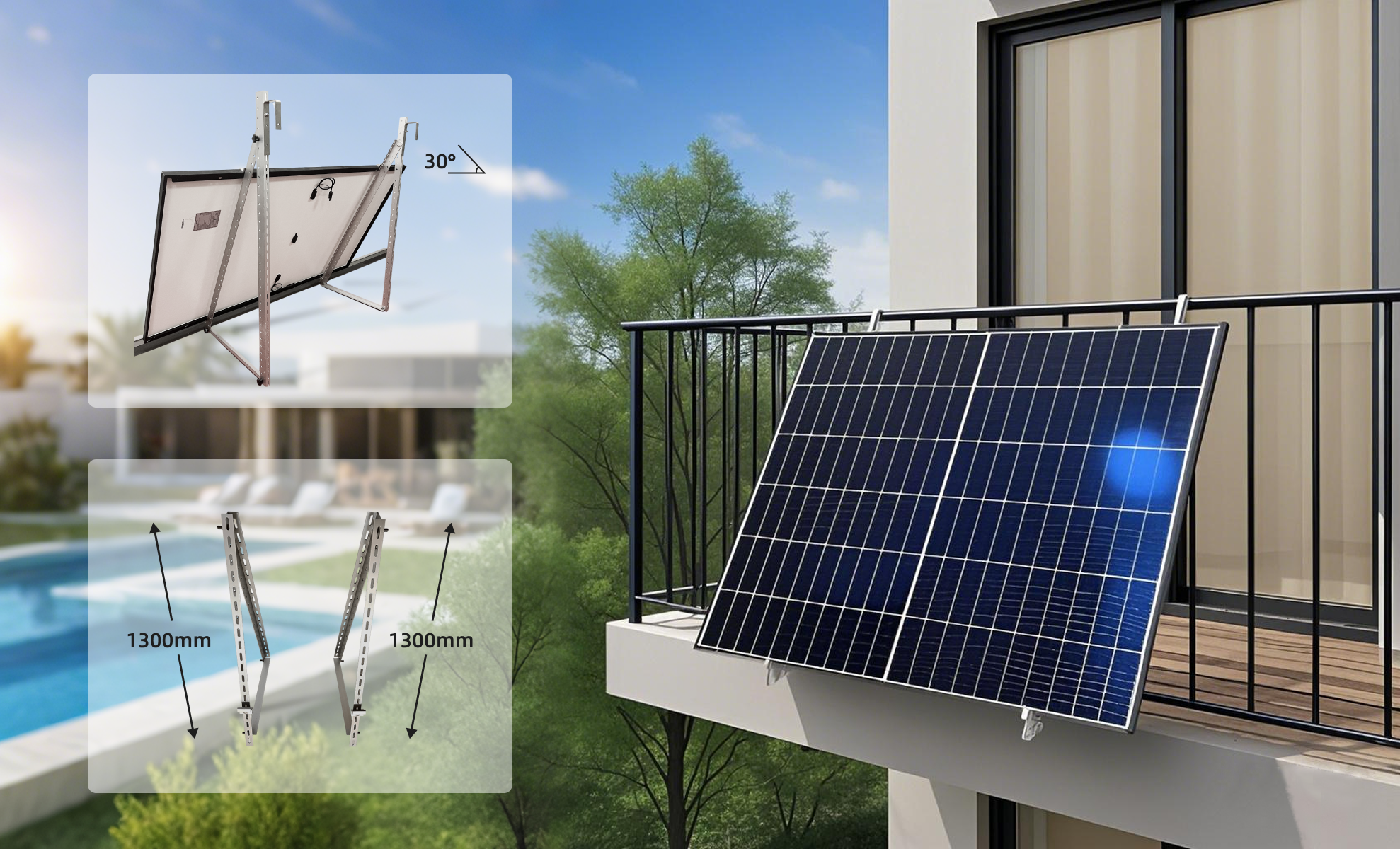 Sunlit Solar 3-in-1 Modulhalterung — Universalhalterung für Balkon, Terasse. Flachdach Sunlit Solar 3-in-1 Modulhalterung — Universalhalterung für Balkon, Terasse. Flachdach