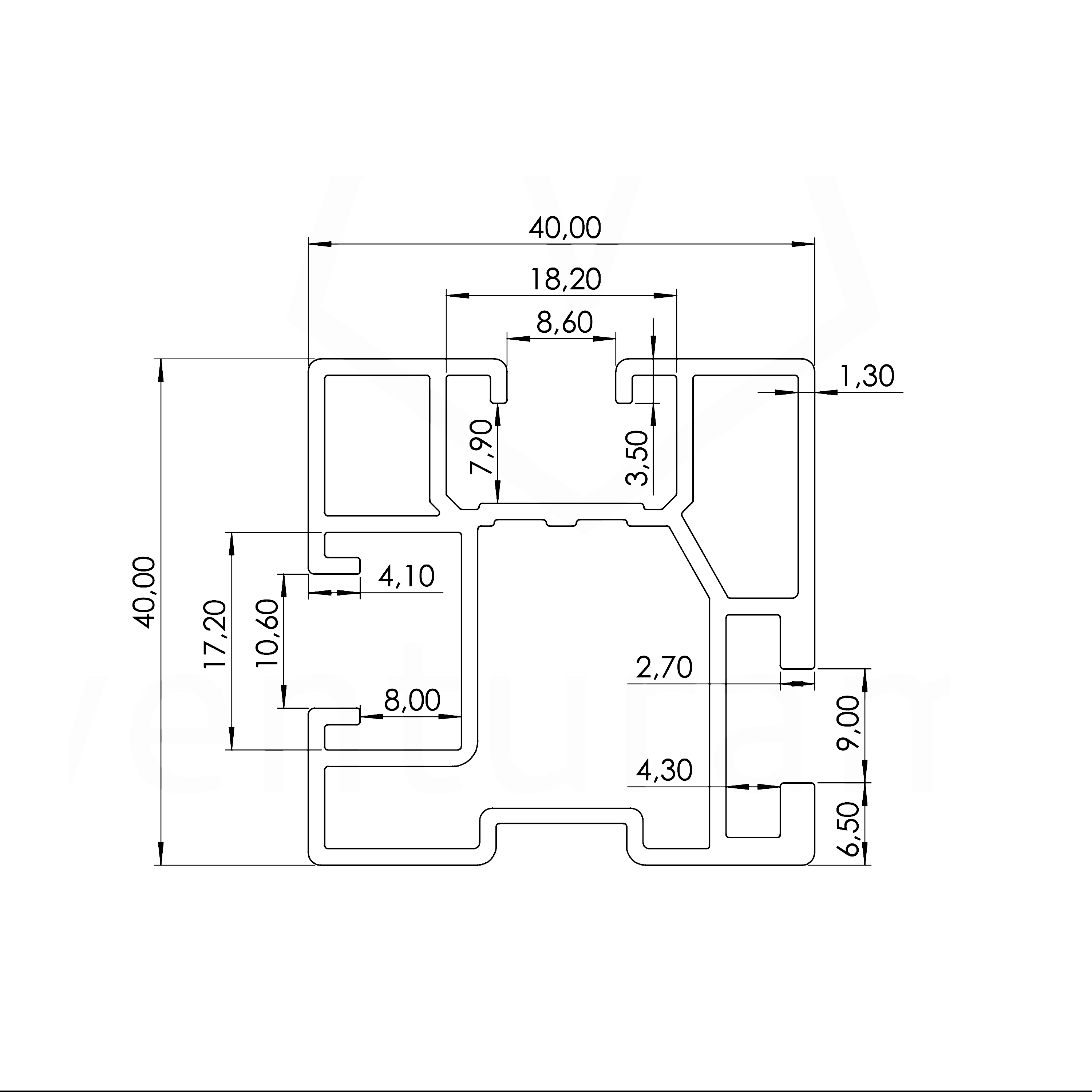 PV Montageschiene Advanced — 40x40 mm, 1200 mm, 1,3 mm Wandstärke