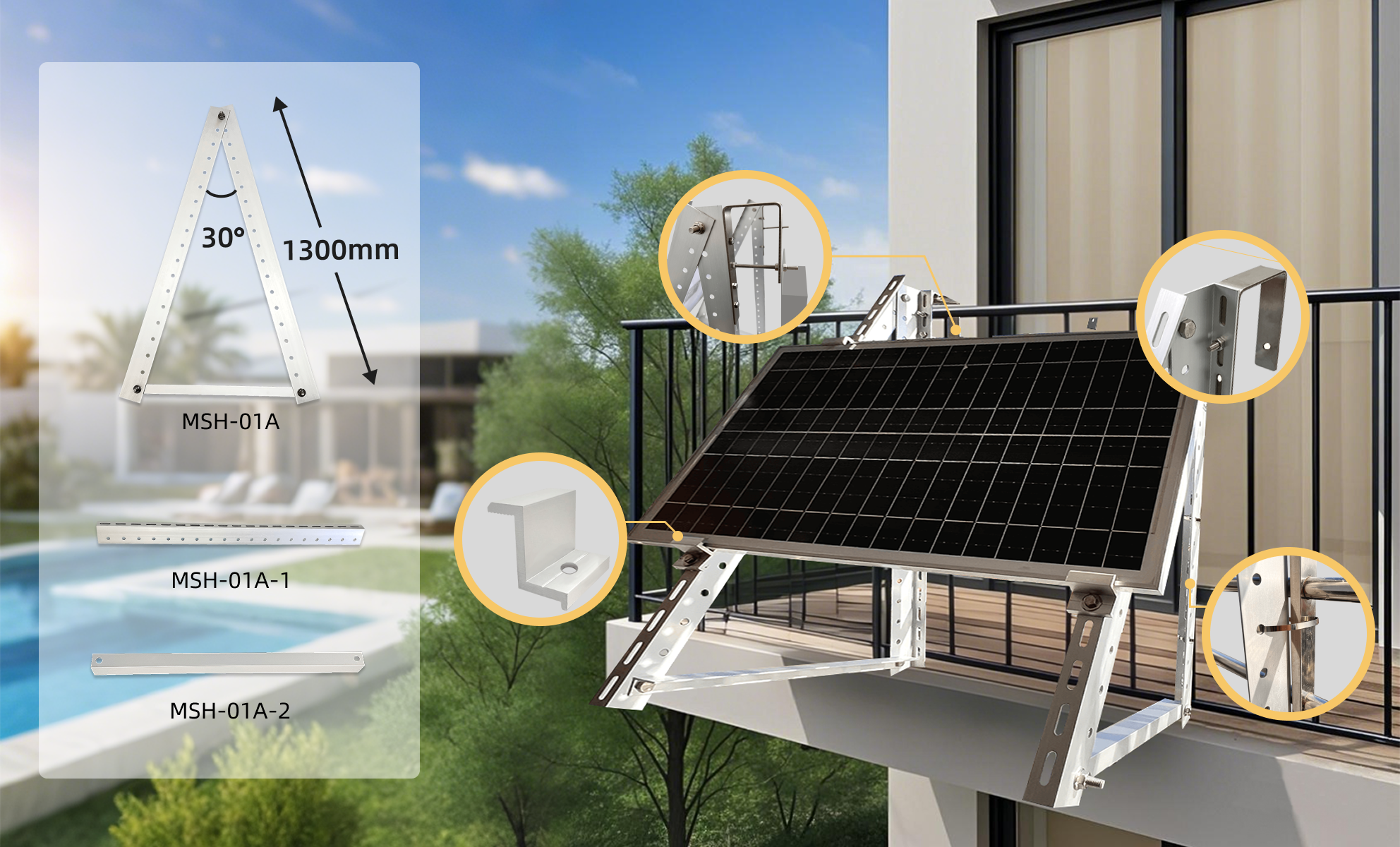 Sunlit Solar 3-in-1 Modulhalterung — Universalhalterung für Balkon, Terasse. Flachdach Sunlit Solar 3-in-1 Modulhalterung — Universalhalterung für Balkon, Terasse. Flachdach