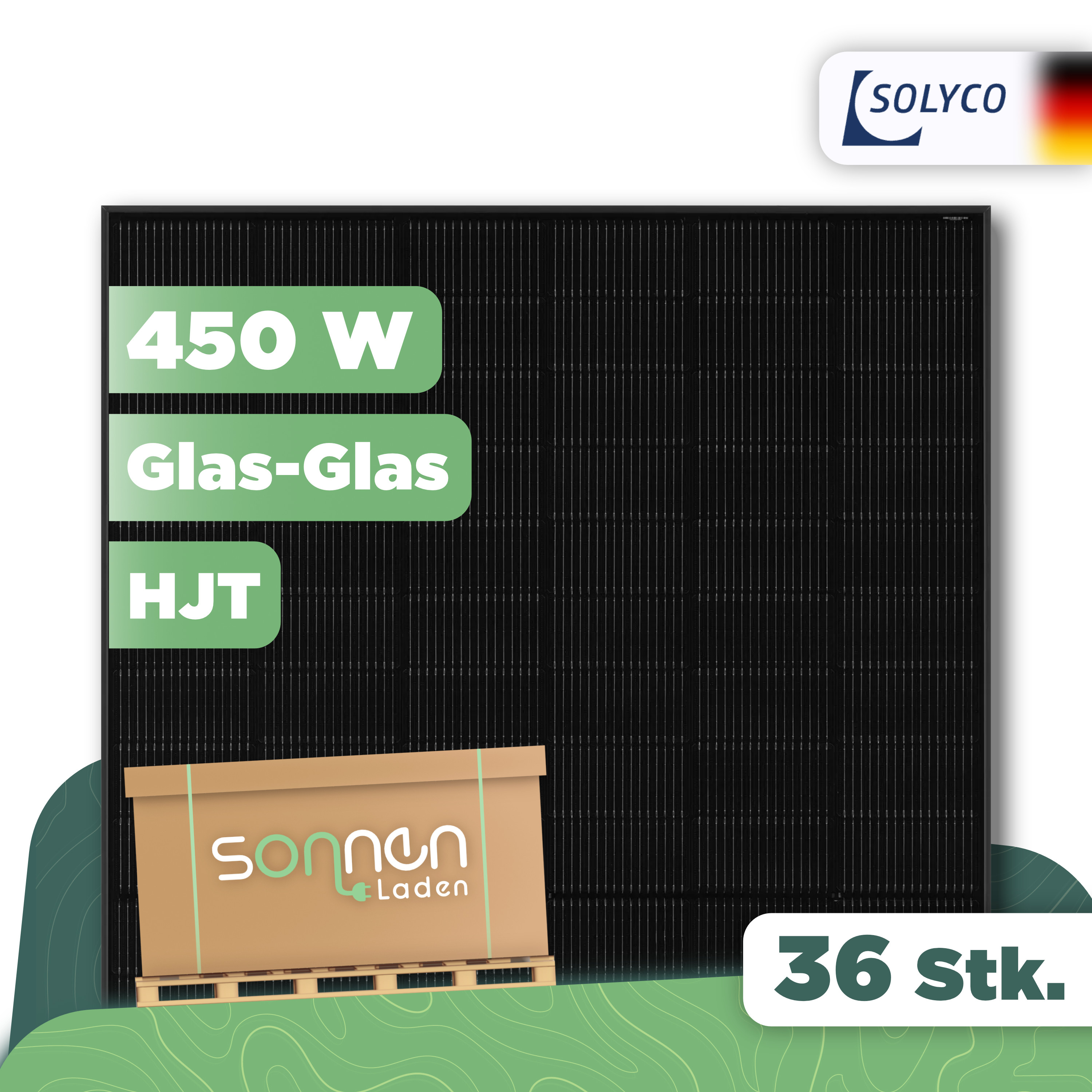 Solyco Pro R-TG 96h.5 / 450 — 450 Wp Glas-Glas PV-Modul bifazial - 36 Stk (Palette)