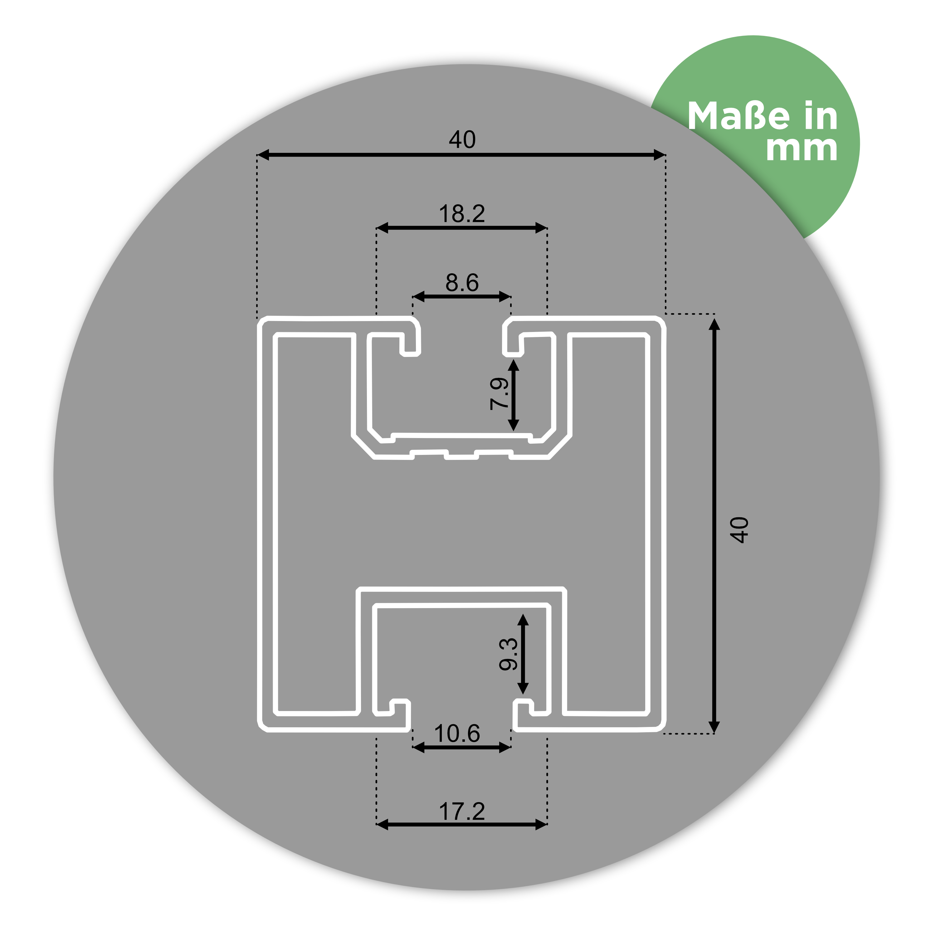PV Montageschiene Basic — 40x40 mm, 1200 mm, 1,3 mm Wandstärke